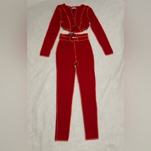 Vibrant Red Straight Leg Lace-Up Jumpsuit